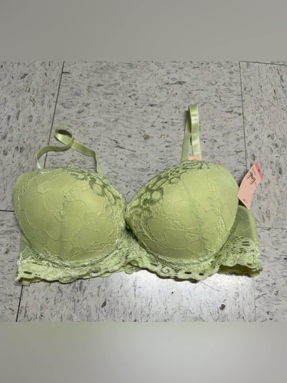 Lace Underwire Bra with Scalloped Band in Light Green